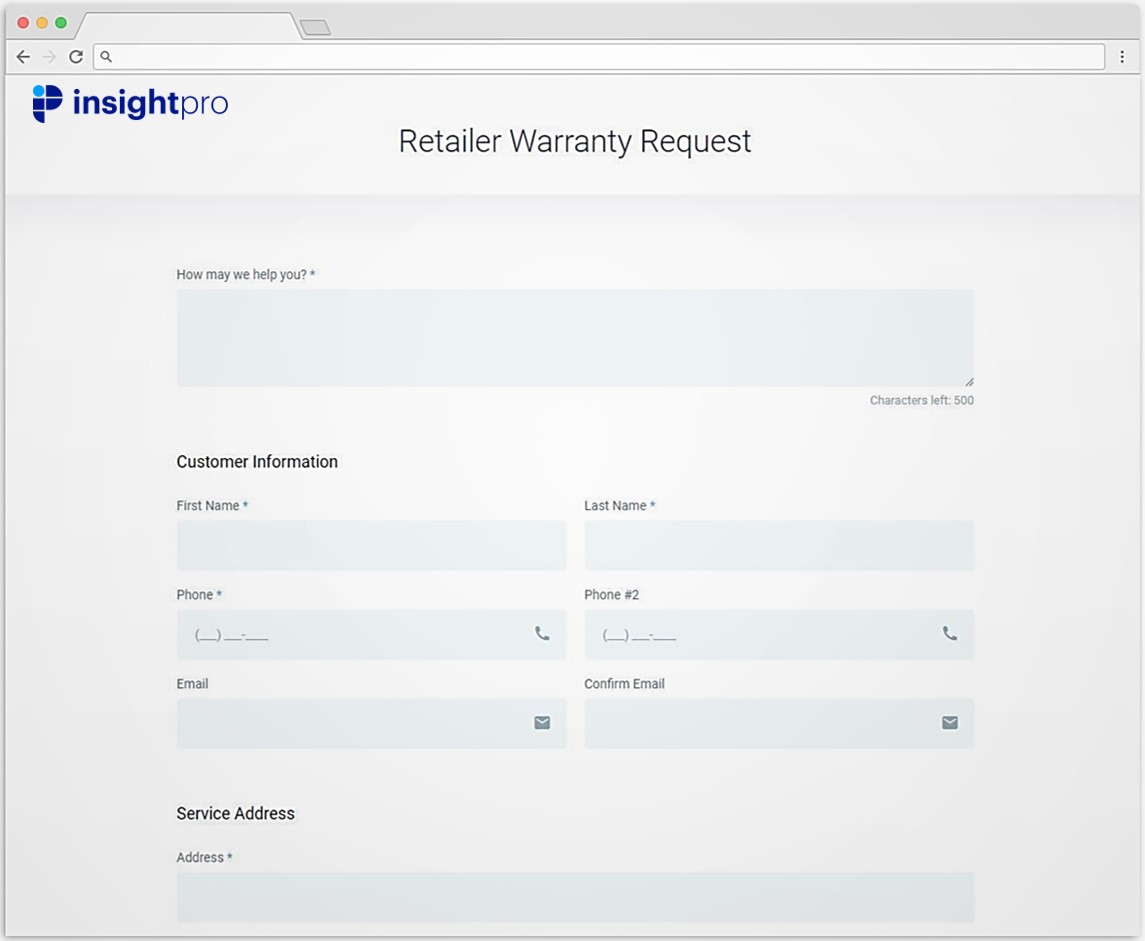 InsightPro Retailer Warranty Request Online Form