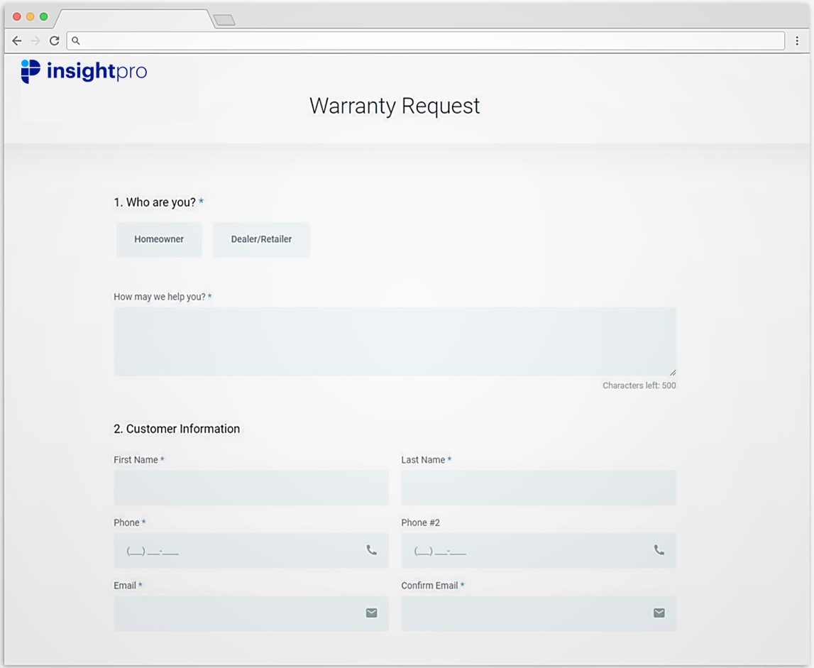 InsightPro Online Warranty Request Form